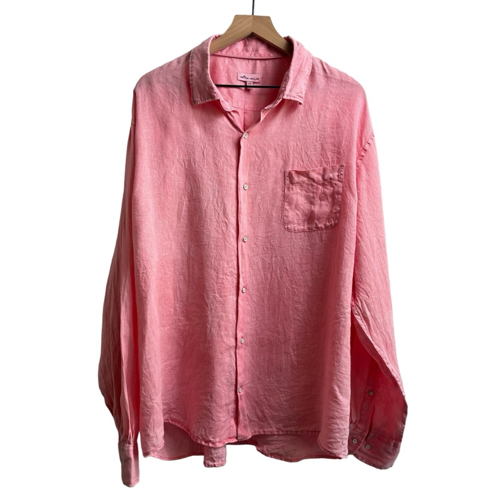 Peter Millar Crown Mens Size XXL Button Coast Garment Dyed  100% Linen‎ Untuck